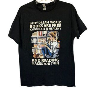 Gildan Black Graphic T-shirt (books, chocolate and reading) - Short Sleeve